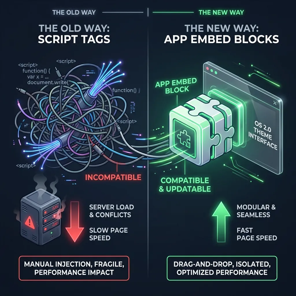 Shopify App Embed Blocks vs Script Tags performance