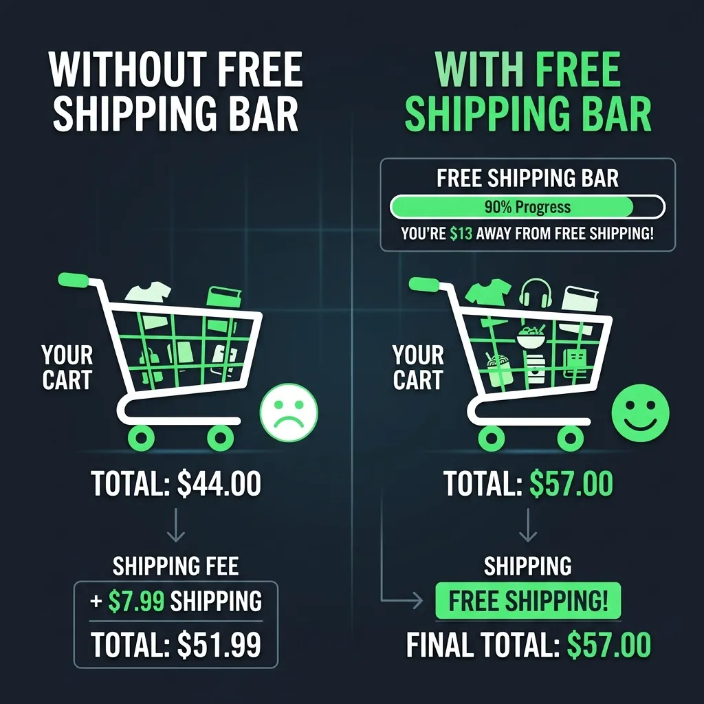 Infographie comparant le panier moyen Shopify avec et sans une barre de progression de livraison gratuite