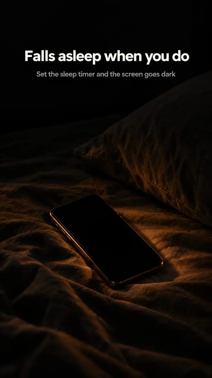 Phone with a dark screen lying on a bed after the sleep timer ran out