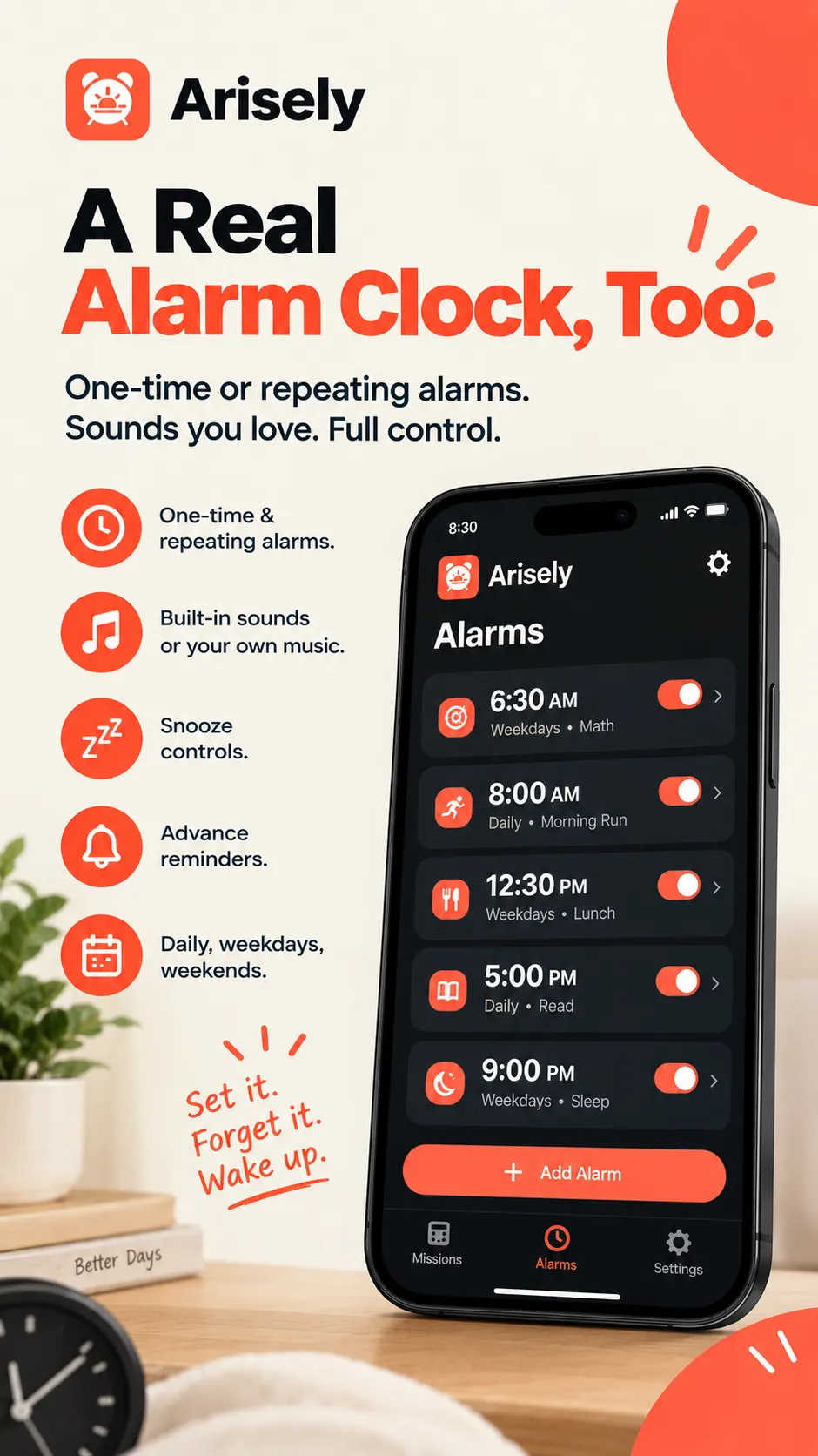 Arisely alarm list with repeating alarms